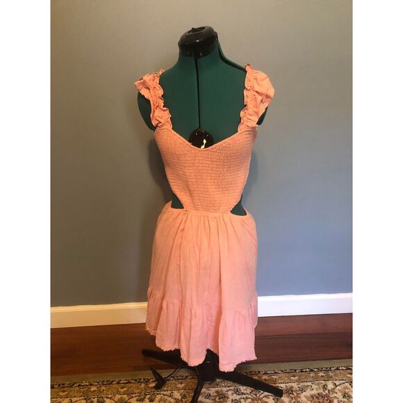 Heartloom Pink Oxford Cutout Ruffle Sleeve Mini Dres, size M - Picture 4 of 5